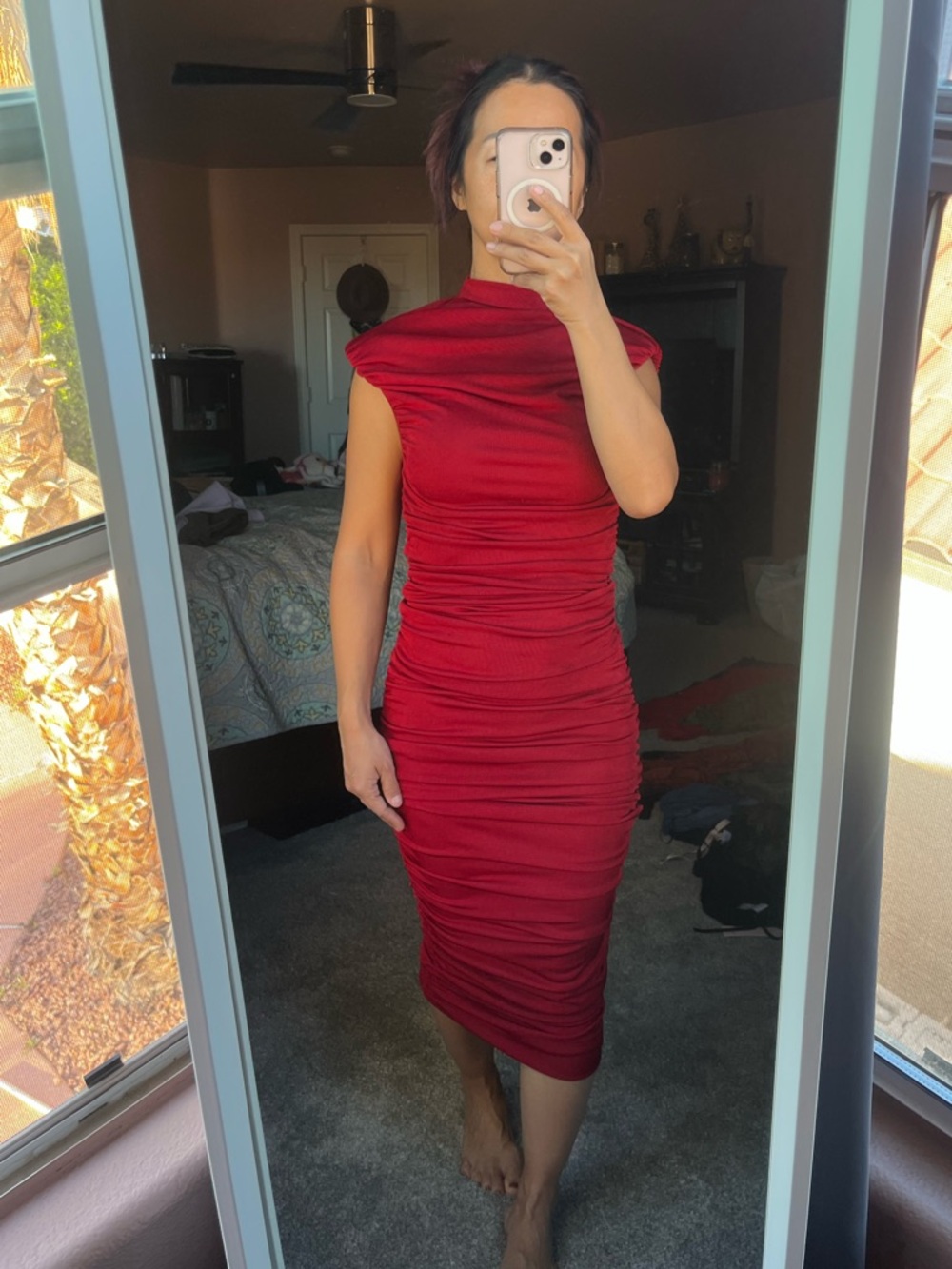 3 for $20 - Fashion Nova XS Elegant Red Ruched Bodycon Dress